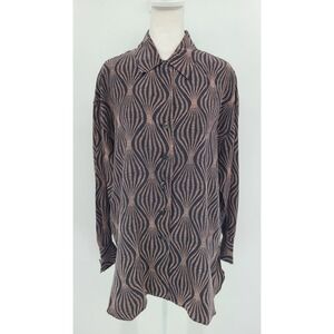 Womens 100% SILK Shirt MAURICE SASSON Kikit Small Vintage 90s Black Psychedelic